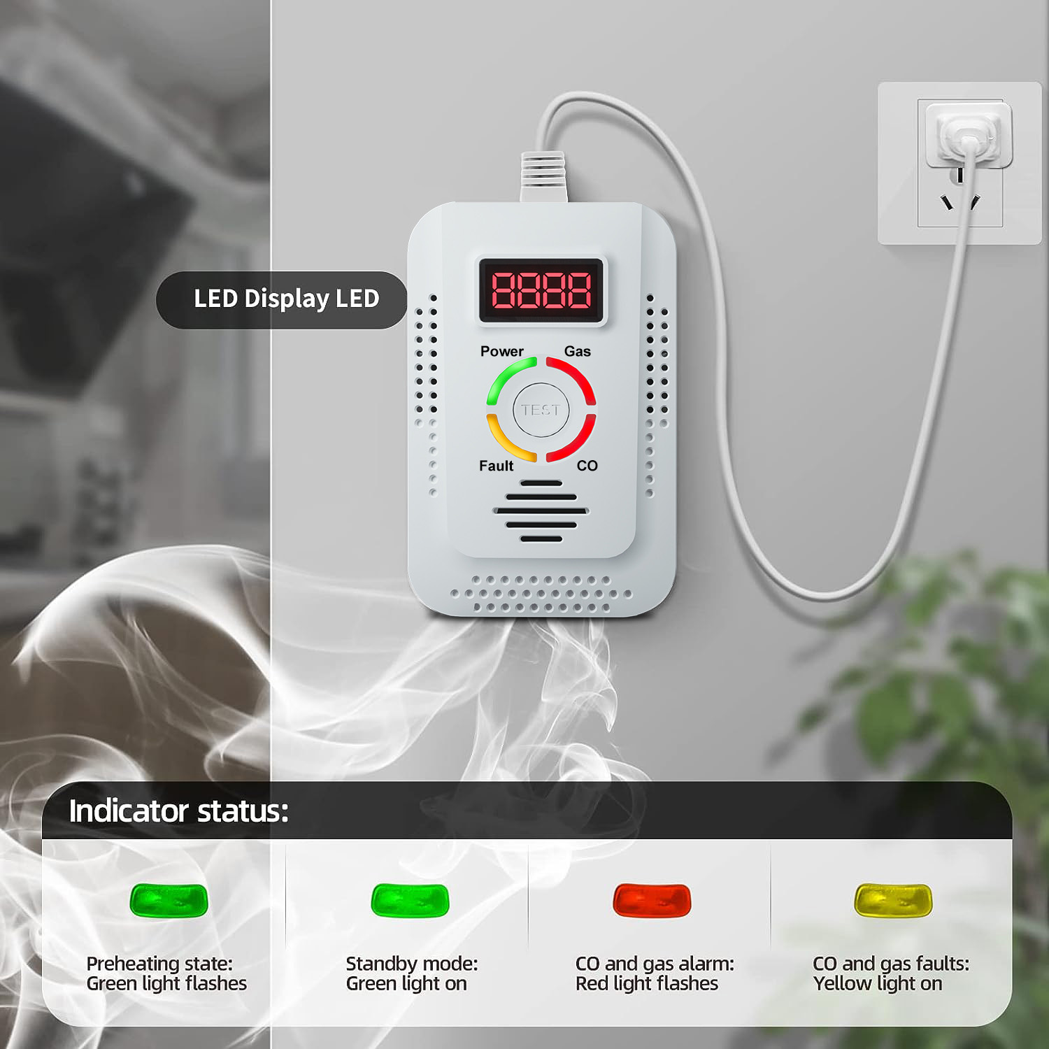 Smoke Leak Detector - 천연 가스 감지기 2in1 및 일산화탄소